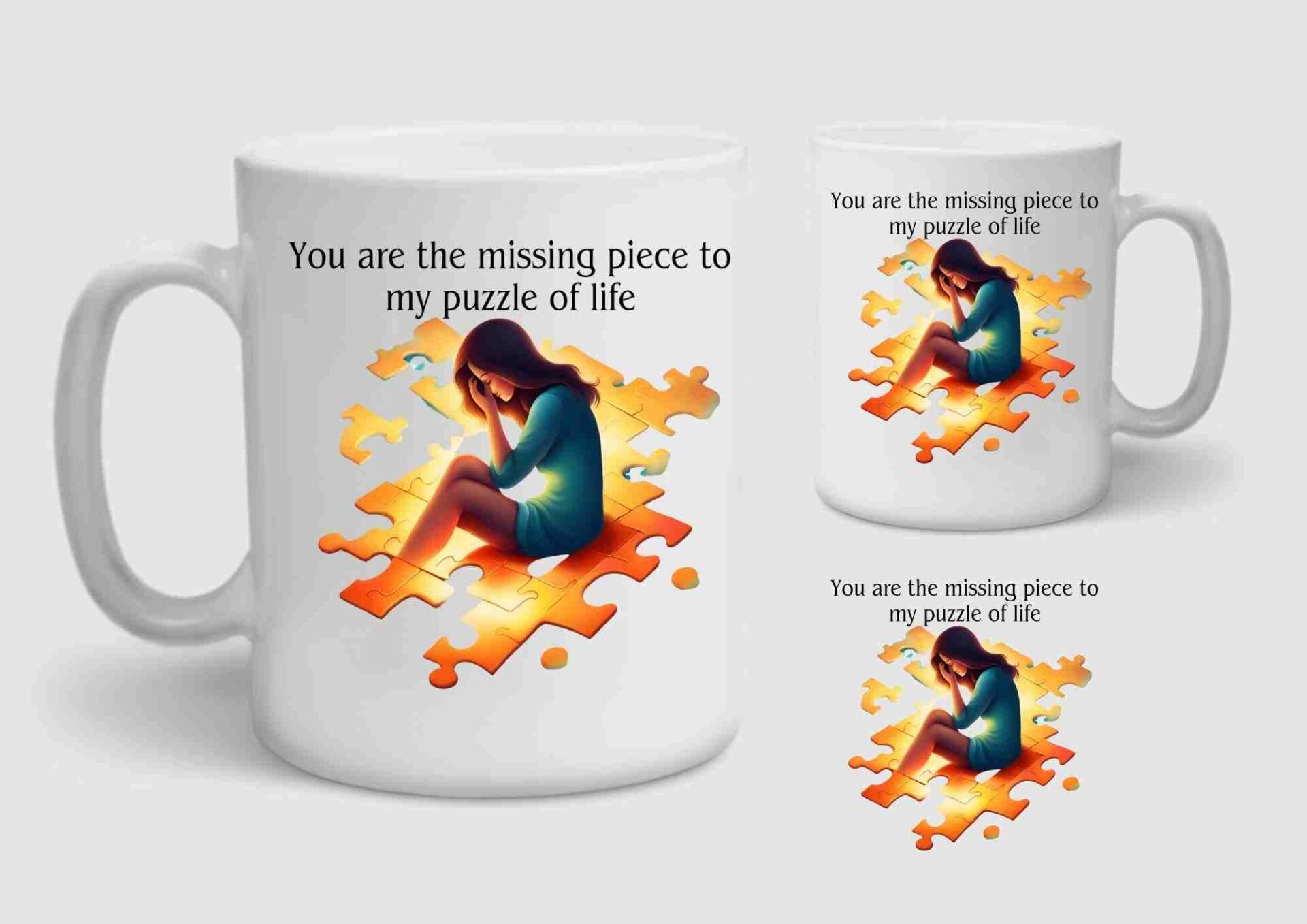 Baskılı Porselen Kupa Bardak Çift Taraflı Baskı 1 Adet Puzzle