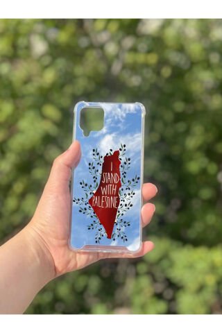 Samsung Galaxy A12 Uyumlu Aynalı Filistin Desenli Darbe Kamera Korumalı Silikon Telefon Kılıfı