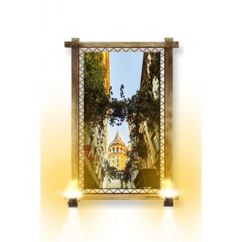 Kanvas Galata Kulesi Rustik Lambalı Tablo - 96 x 66 cm