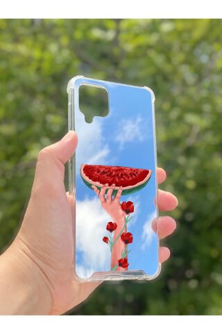 Samsung Galaxy A12 Uyumlu Aynalı Palestine Desenli Darbe Kamera Korumalı Silikon Telefon Kılıfı