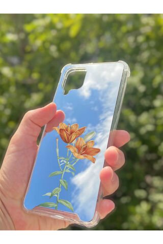 Samsung Galaxy A12 Uyumlu Aynalı Lale Desenli Darbe Kamera Korumalı Silikon Telefon Kılıfı
