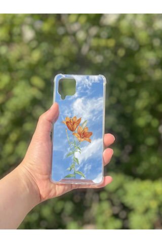 Samsung Galaxy A12 Uyumlu Aynalı Lale Desenli Darbe Kamera Korumalı Silikon Telefon Kılıfı