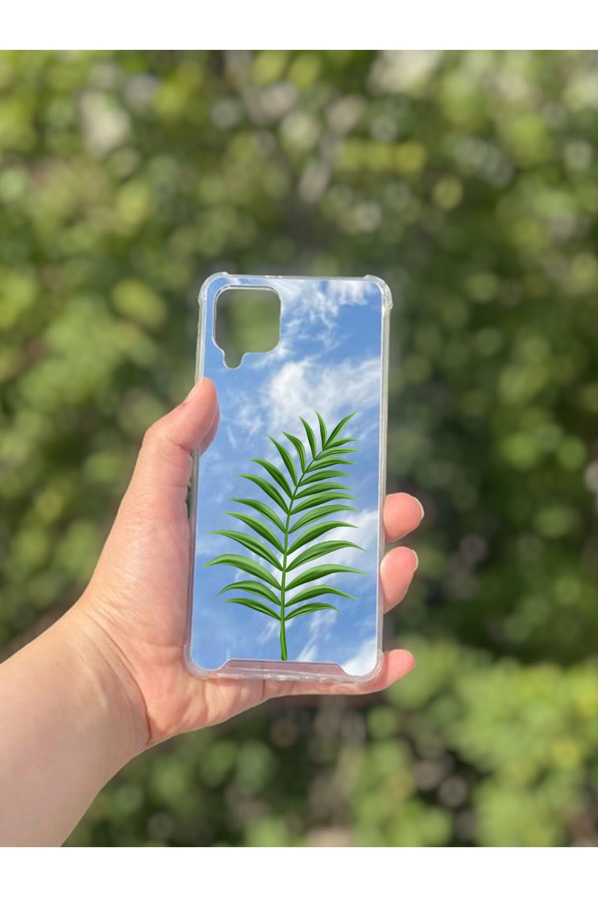 Samsung Galaxy A12 Uyumlu Aynalı Yaprak Desenli Darbe Kamera Korumalı Silikon Telefon Kılıfı