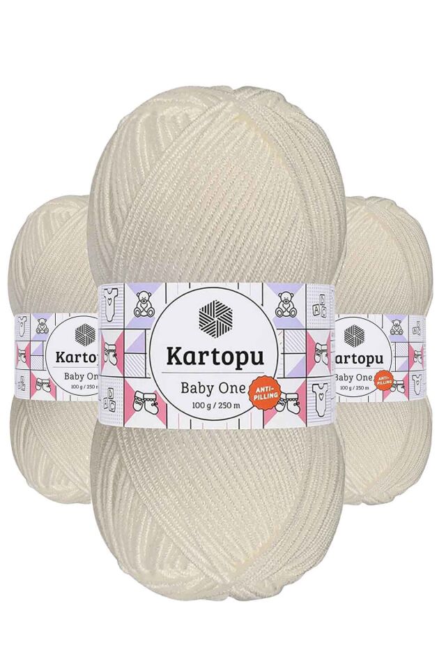 3 Adet Baby One Tüylenmeyen El Örgü İpi Yünü Kırık Beyaz K019