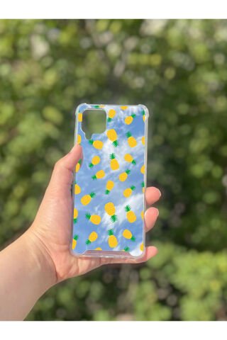 Samsung Galaxy A12 Uyumlu Aynalı Ananas Desenli Darbe Kamera Korumalı Silikon Telefon Kılıfı