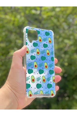 Samsung Galaxy A12 Uyumlu Aynalı Avakado Desenli Darbe Kamera Korumalı Silikon Telefon Kılıfı