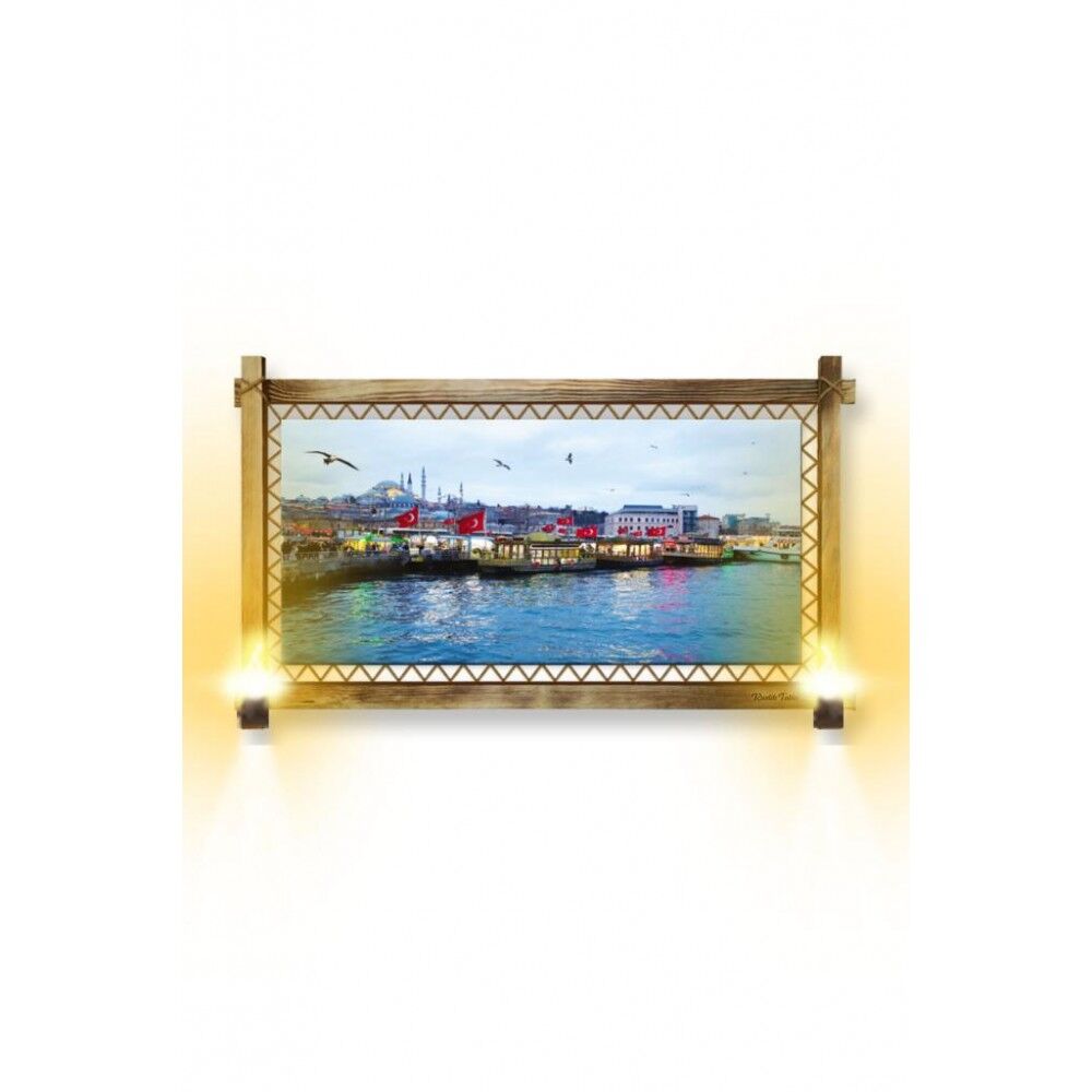 Kanvas İstanbul Manzara Rustik Lambalı Tablo - 96 x 66 cm