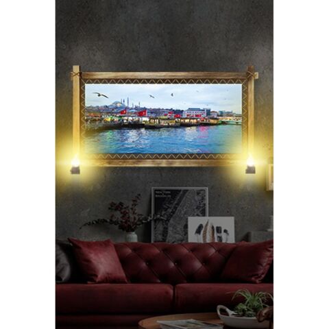 Kanvas İstanbul Manzara Rustik Lambalı Tablo - 96 x 66 cm