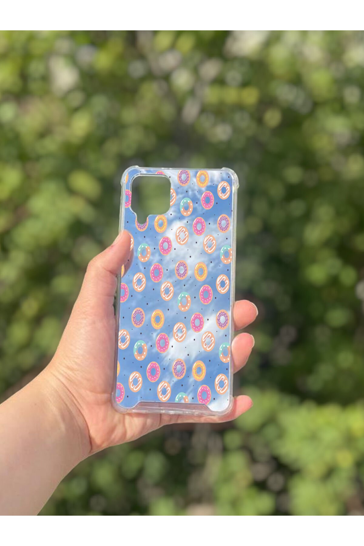 Samsung Galaxy A12 Uyumlu Aynalı Donut Desenli Darbe Kamera Korumalı Silikon Telefon Kılıfı