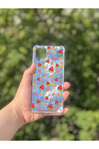 Samsung Galaxy A12 Uyumlu Aynalı Karpuz Desenli Darbe Kamera Korumalı Silikon Telefon Kılıfı