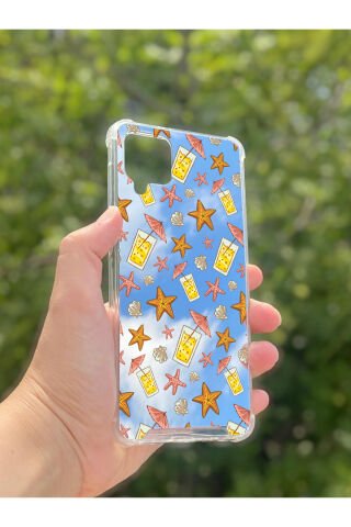Samsung Galaxy A12 Uyumlu Aynalı Limonata Desenli Darbe Kamera Korumalı Silikon Telefon Kılıfı