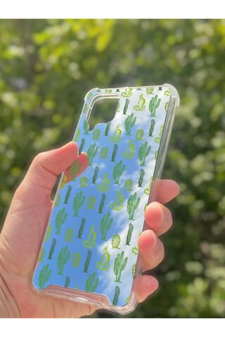 Samsung Galaxy A12 Uyumlu Aynalı Ağaç Kaktüs Desenli Darbe Kamera Korumalı Silikon Telefon Kılıfı