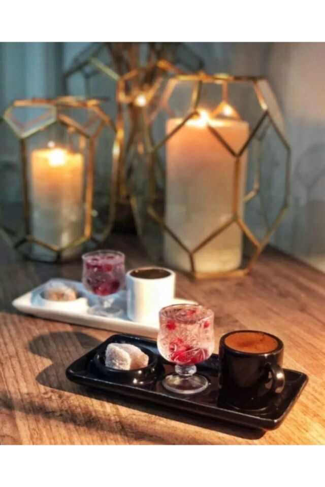 Lüks Sunum Tabaklı Kahve Fincanı Siyah