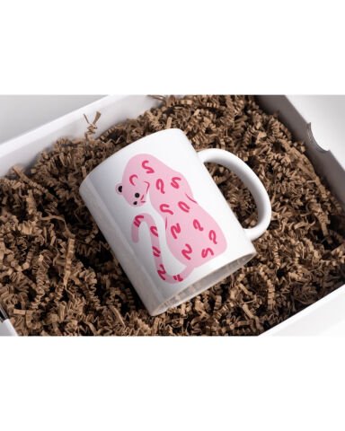 Pembe Çita Desenli Seramik 350 Ml Kupa Bardak