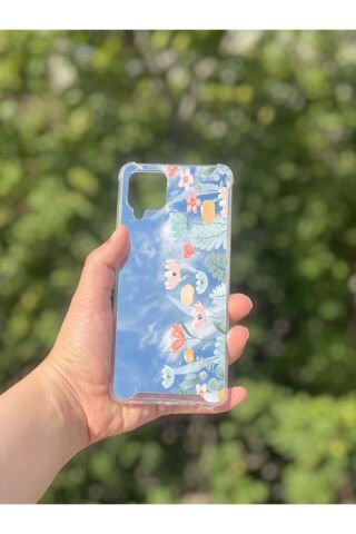 Samsung Galaxy A12 Uyumlu Aynalı Lale Desenli Darbe Kamera Korumalı Silikon Telefon Kılıfı