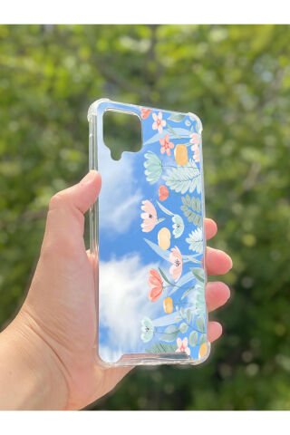 Samsung Galaxy A12 Uyumlu Aynalı Lale Desenli Darbe Kamera Korumalı Silikon Telefon Kılıfı