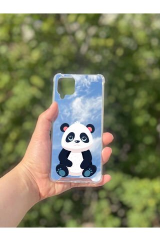Samsung Galaxy A12 Uyumlu Aynalı Panda Desenli Darbe Kamera Korumalı Silikon Telefon Kılıfı
