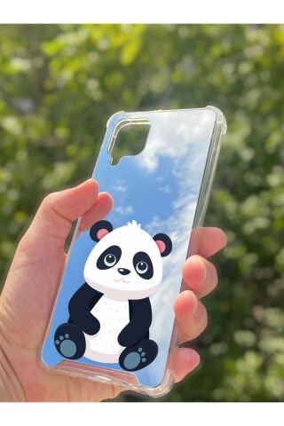 Samsung Galaxy A12 Uyumlu Aynalı Panda Desenli Darbe Kamera Korumalı Silikon Telefon Kılıfı