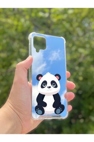 Samsung Galaxy A12 Uyumlu Aynalı Panda Desenli Darbe Kamera Korumalı Silikon Telefon Kılıfı