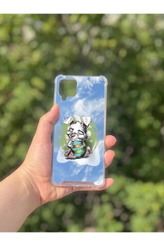 Samsung Galaxy A12 Uyumlu Aynalı Tavşan Desenli Darbe Kamera Korumalı Silikon Telefon Kılıfı