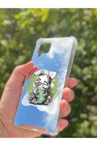 Samsung Galaxy A12 Uyumlu Aynalı Tavşan Desenli Darbe Kamera Korumalı Silikon Telefon Kılıfı