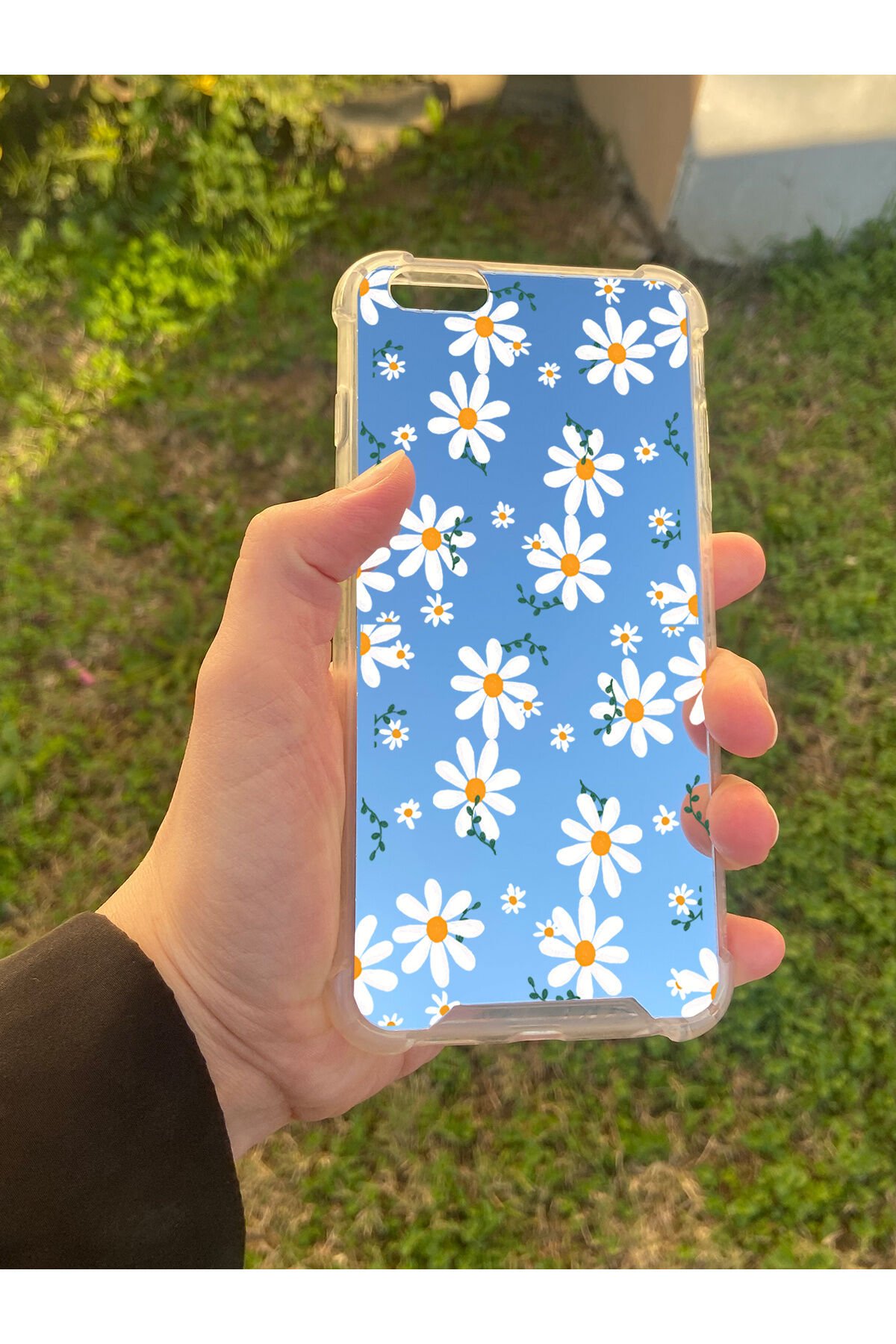 İphone 6 Plus Uyumlu Aynalı Papatya Desenli Darbe Kamera Korumalı Silikon Telefon Kılıfı