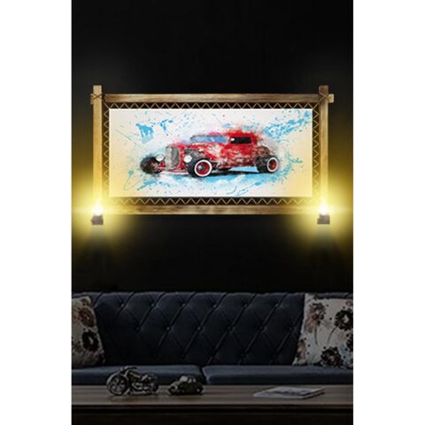 Kanvas Kırmızı Antika Rustik Lambalı Tablo - 96 x 66 cm