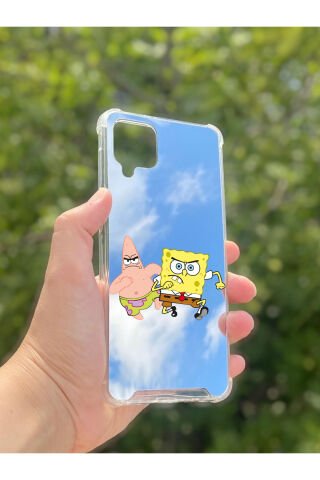 Samsung Galaxy A12 Uyumlu Aynalı Sünger Bob Desenli Darbe Kamera Korumalı Silikon Telefon Kılıfı