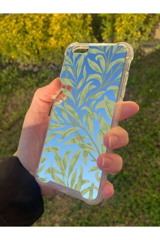 İphone 6 Plus Uyumlu Aynalı Yaprak Desenli Darbe Kamera Korumalı Silikon Telefon Kılıfı