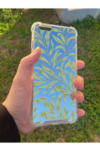 İphone 6 Plus Uyumlu Aynalı Yaprak Desenli Darbe Kamera Korumalı Silikon Telefon Kılıfı