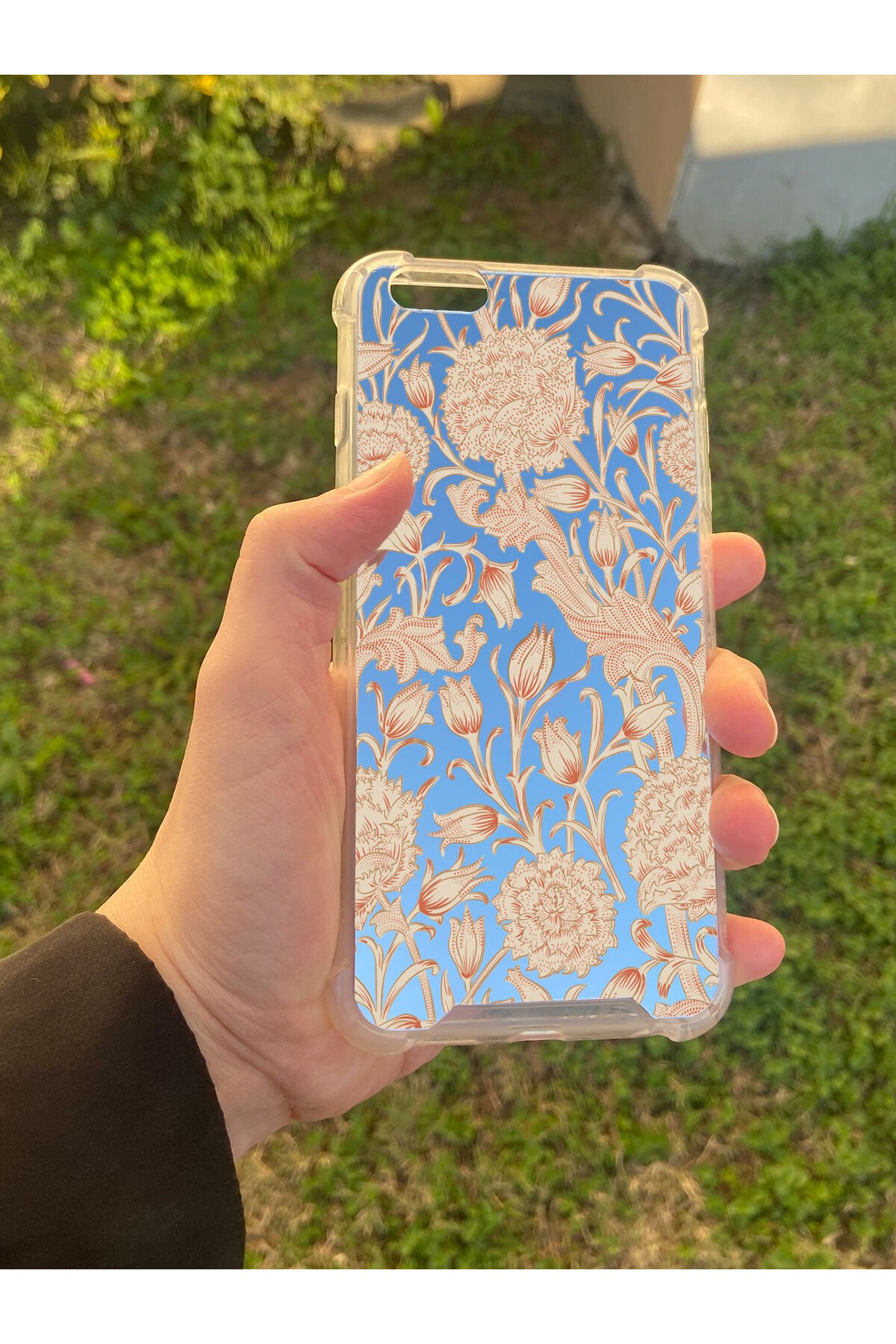 İphone 6 Plus Uyumlu Aynalı Lale Desenli Darbe Kamera Korumalı Silikon Telefon Kılıfı