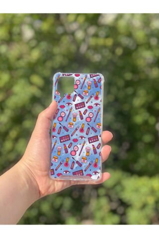 Samsung Galaxy A12 Uyumlu Aynalı Makyaj Desenli Darbe Kamera Korumalı Silikon Telefon Kılıfı