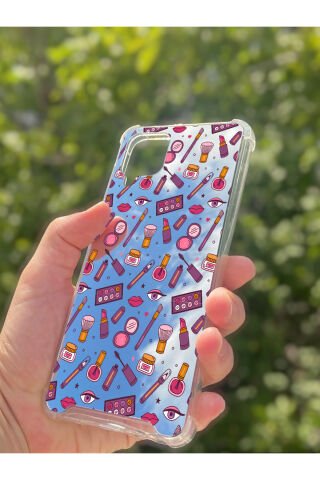 Samsung Galaxy A12 Uyumlu Aynalı Makyaj Desenli Darbe Kamera Korumalı Silikon Telefon Kılıfı