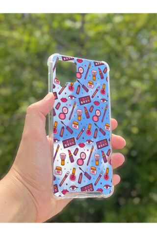 Samsung Galaxy A12 Uyumlu Aynalı Makyaj Desenli Darbe Kamera Korumalı Silikon Telefon Kılıfı