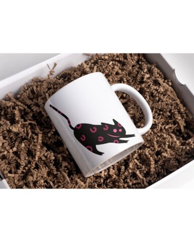 Sevimli Kara Kedi Desenli Seramik 350 Ml Kupa Bardak