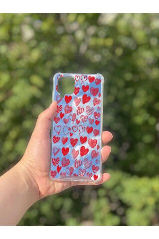 Samsung Galaxy A12 Uyumlu Aynalı Kalp Desenli Darbe Kamera Korumalı Silikon Telefon Kılıfı