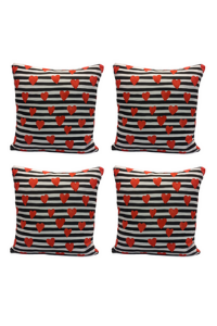 Modern Desenli Microfiber Dijital Baskı Kumaş Leke Tutmaz Kırlent Kılıfı 4'lü Kalpli Siyah