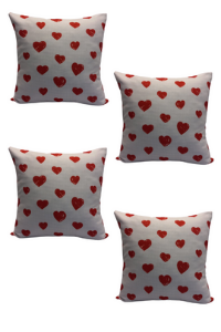 Modern Desenli Microfiber Dijital Baskı Kumaş Leke Tutmaz Kırlent Kılıfı 4'lü Kalpli Beyaz