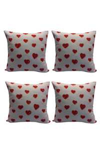 Modern Desenli Microfiber Dijital Baskı Kumaş Leke Tutmaz Kırlent Kılıfı 4'lü Kalpli Beyaz