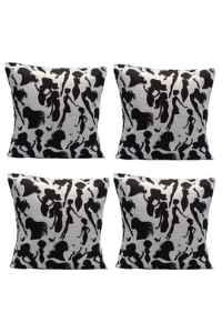Modern Desenli Microfiber Dijital Baskı Kumaş Leke Tutmaz Kırlent Kılıfı 4'lü Silüet Beyaz