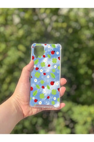 Samsung Galaxy A12 Uyumlu Aynalı Yeşil Desenli Darbe Kamera Korumalı Silikon Telefon Kılıfı