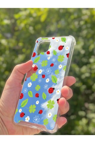Samsung Galaxy A12 Uyumlu Aynalı Yeşil Desenli Darbe Kamera Korumalı Silikon Telefon Kılıfı