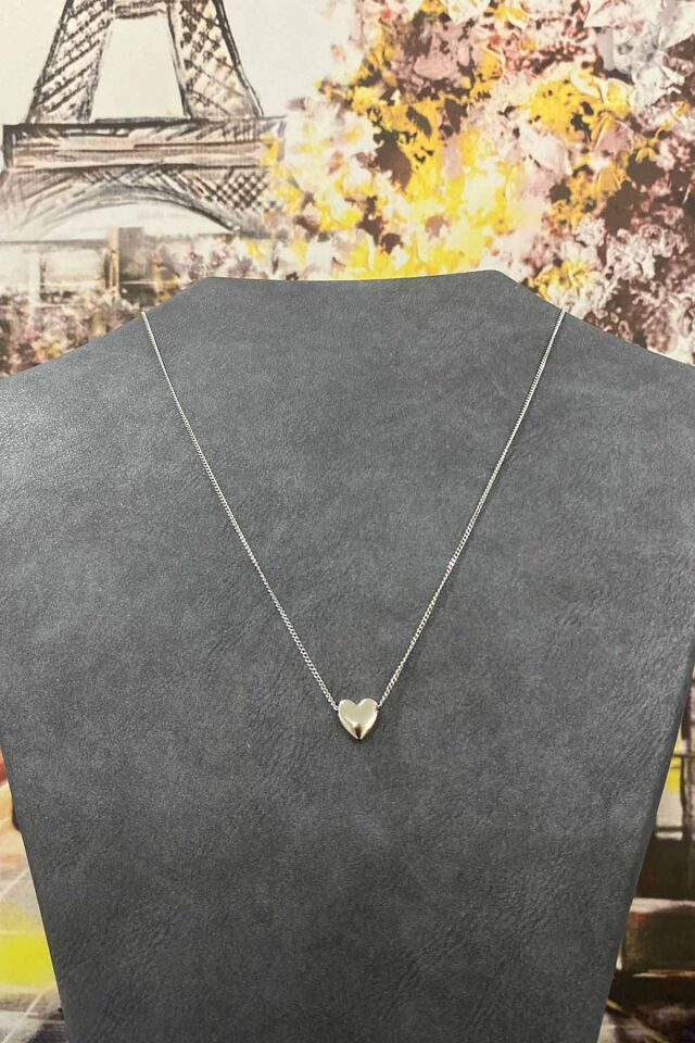 Gümüş Renkli Minimal Kalp Tasarım İnce Zincirli Kolye 40 cm