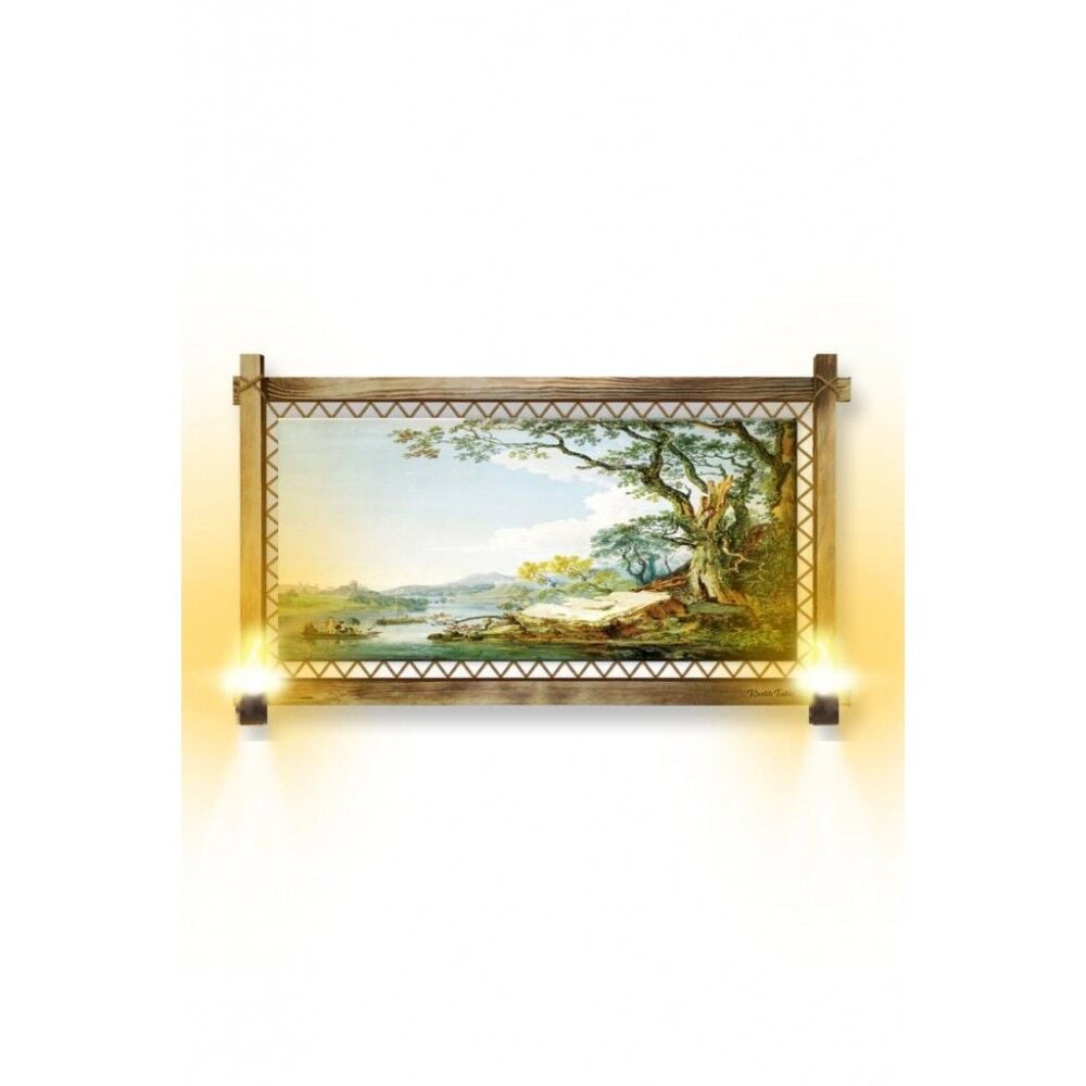 Kanvas Nehir Orman Rustik Lambalı Tablo - 96 x 66 cm