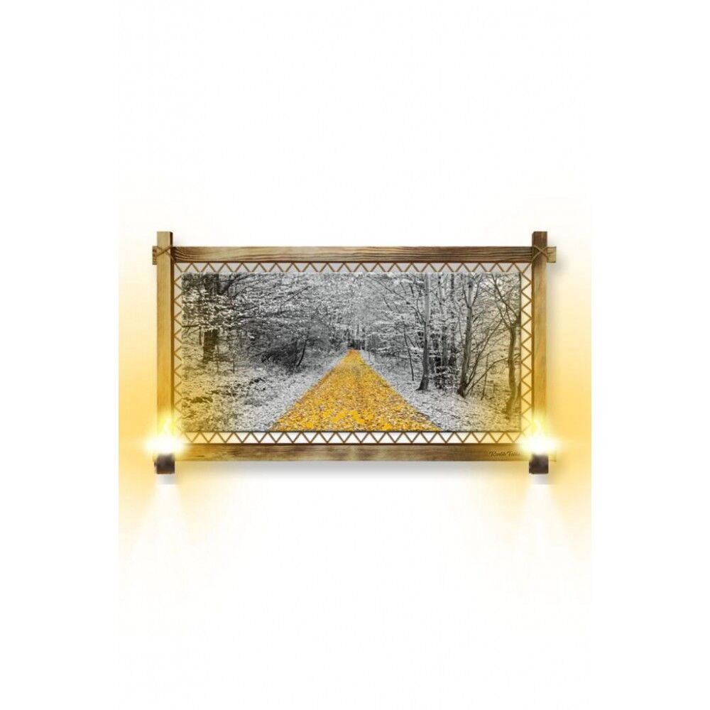 Kanvas Orman Sarı Yol Rustik Lambalı Tablo - 96 x 66 cm