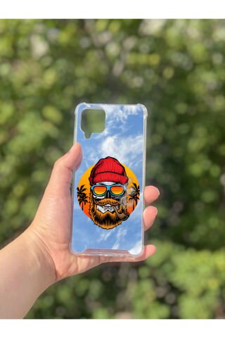 Samsung Galaxy A12 Uyumlu Aynalı Kuru Kafa Desenli Darbe Kamera Korumalı Silikon Telefon Kılıfı