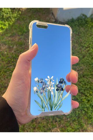 İphone 6 Plus Uyumlu Aynalı Mor Beyaz Desenli Darbe Kamera Korumalı Silikon Telefon Kılıfı