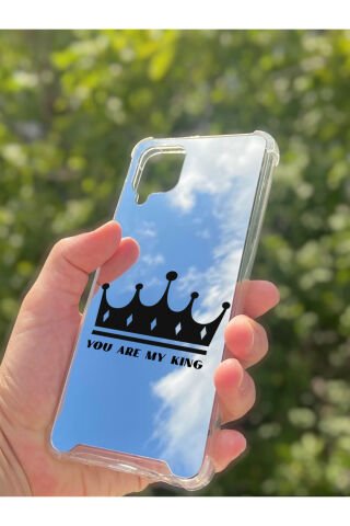 Samsung Galaxy A12 Uyumlu Aynalı Kral Taçı Desenli Darbe Kamera Korumalı Silikon Telefon Kılıfı