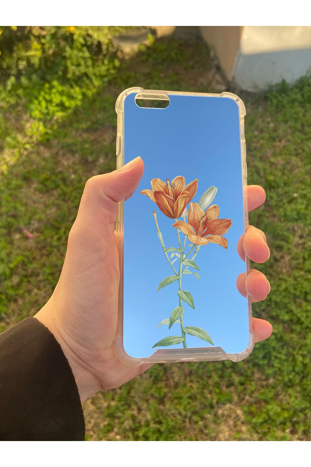 İphone 6 Plus Uyumlu Aynalı Turuncu Desenli Darbe Kamera Korumalı Silikon Telefon Kılıfı