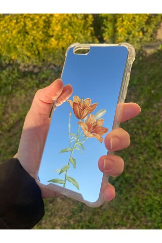 İphone 6 Plus Uyumlu Aynalı Turuncu Desenli Darbe Kamera Korumalı Silikon Telefon Kılıfı